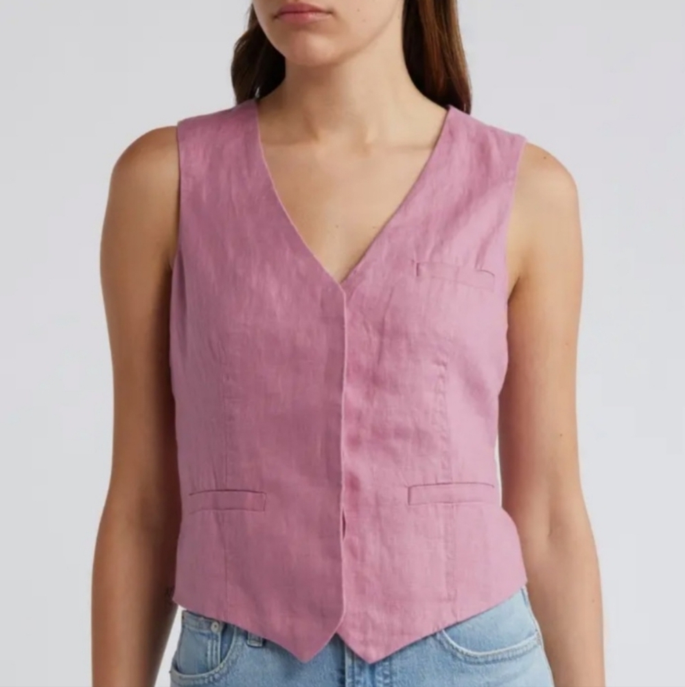 MADEWELL Single Breasted Linen Vest In PERIWINKLE Pink Purple Size 10